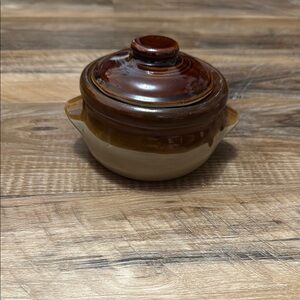Brown and Tan Ceramic Soup Bowl with Lid